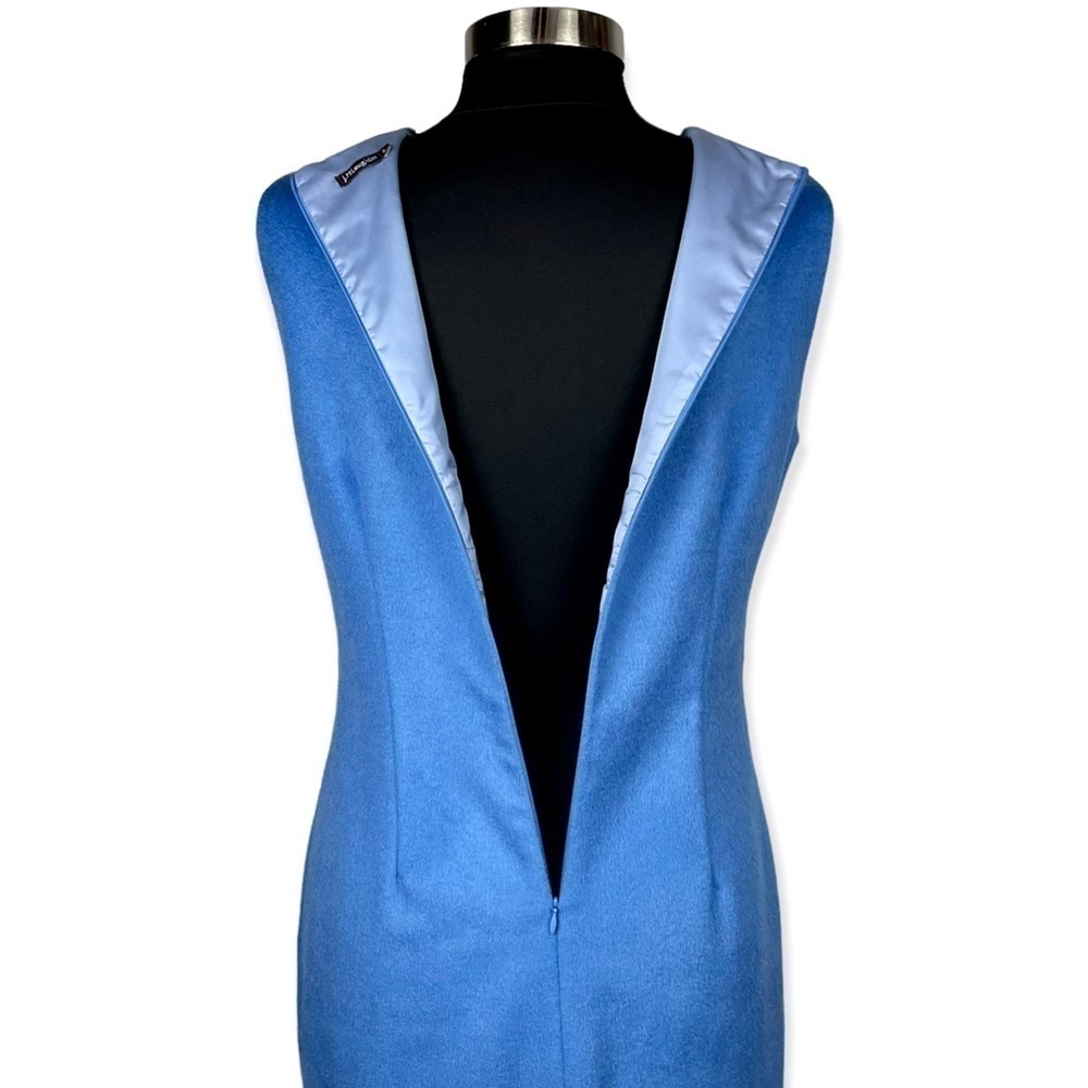 J. MCLAUGHLIN BLUE WOOL CASHMERE SLEEVELESS VISIBLE STITCH SHEATH DRESS - Picture 8 of 14